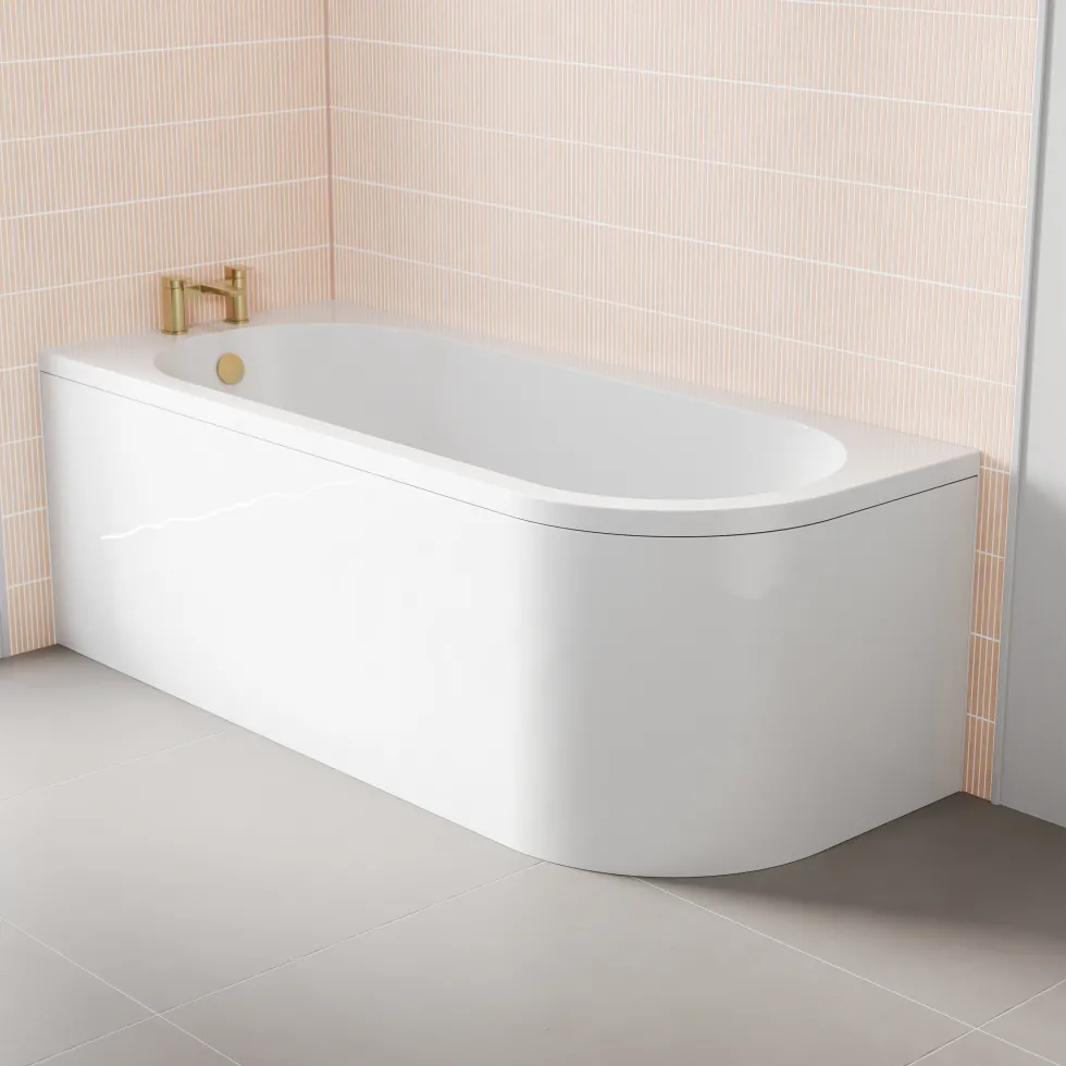 Erin Modern Shower Bath Suite with 1700mm J Shaped Bath & Rimless Toilet