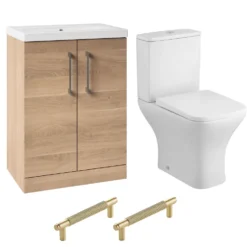 Erin Rimless Toilet & Vanity Unit Bathroom Set with Brushed Brass Handles