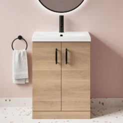 Erin Rimless Toilet & Vanity Unit Bathroom Set with Brushed Brass Handles