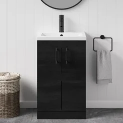 Erin Rimless Toilet & Vanity Unit Bathroom Suite Set with Brushed Brass Handles