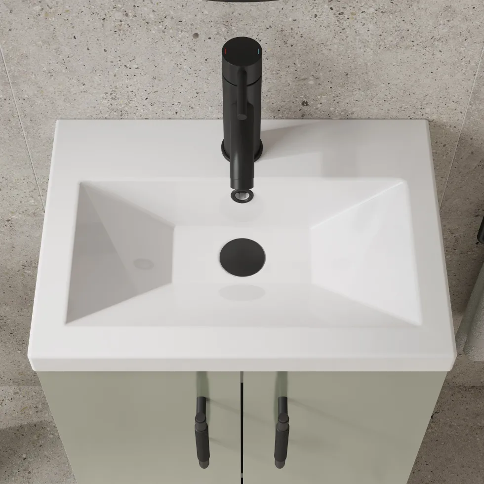 Erin Rimless Toilet & Vanity Unit Bathroom Suite Set with Matt Black Handles
