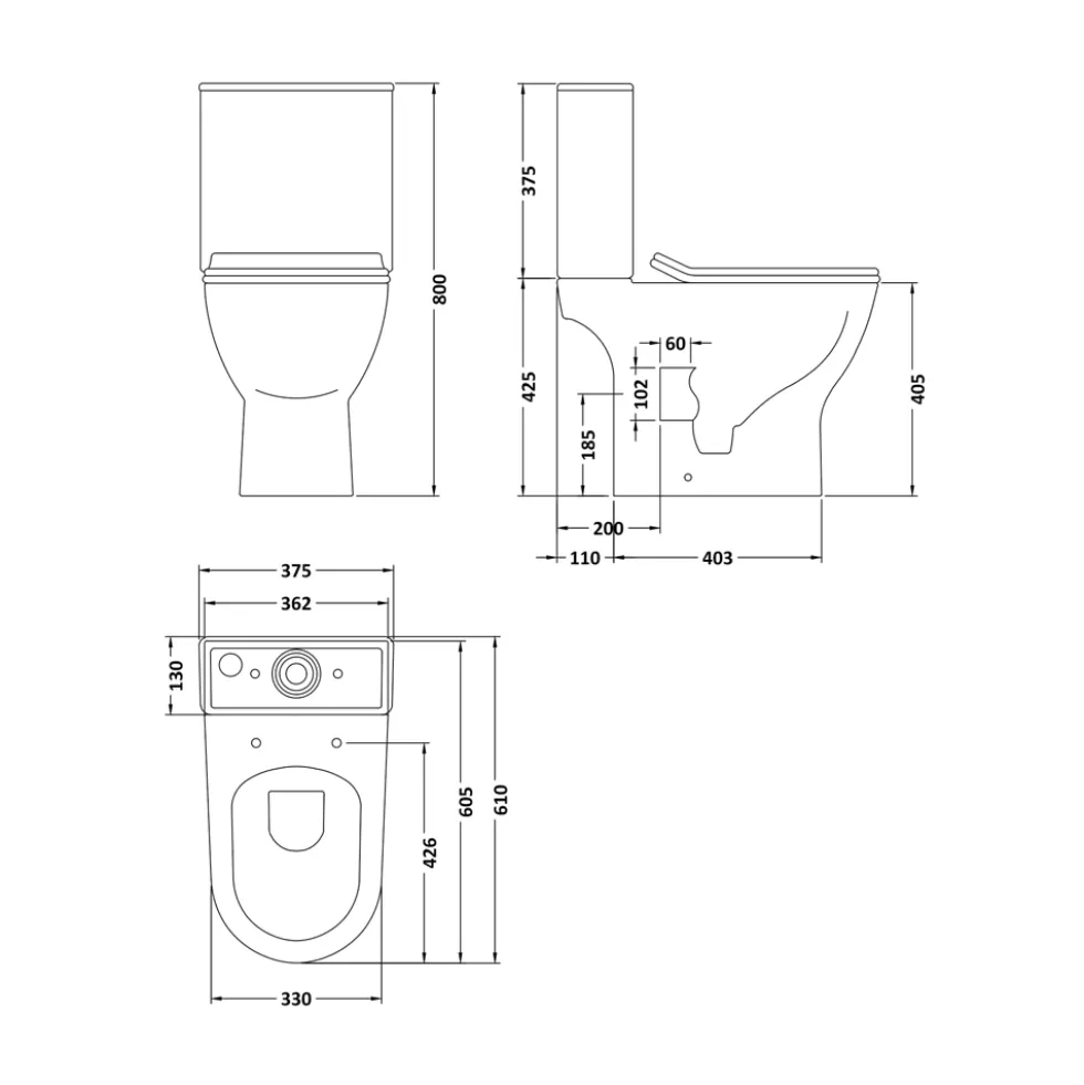 Erin Rimless Toilet & Vanity Unit Bathroom Suite Set with Matt Black Handles