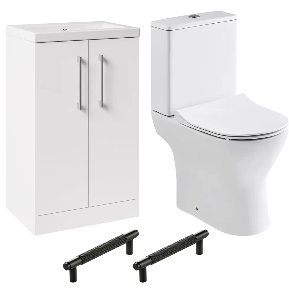 Erin Rimless Toilet & Vanity Unit Bathroom Suite Set with Matt Black Handles
