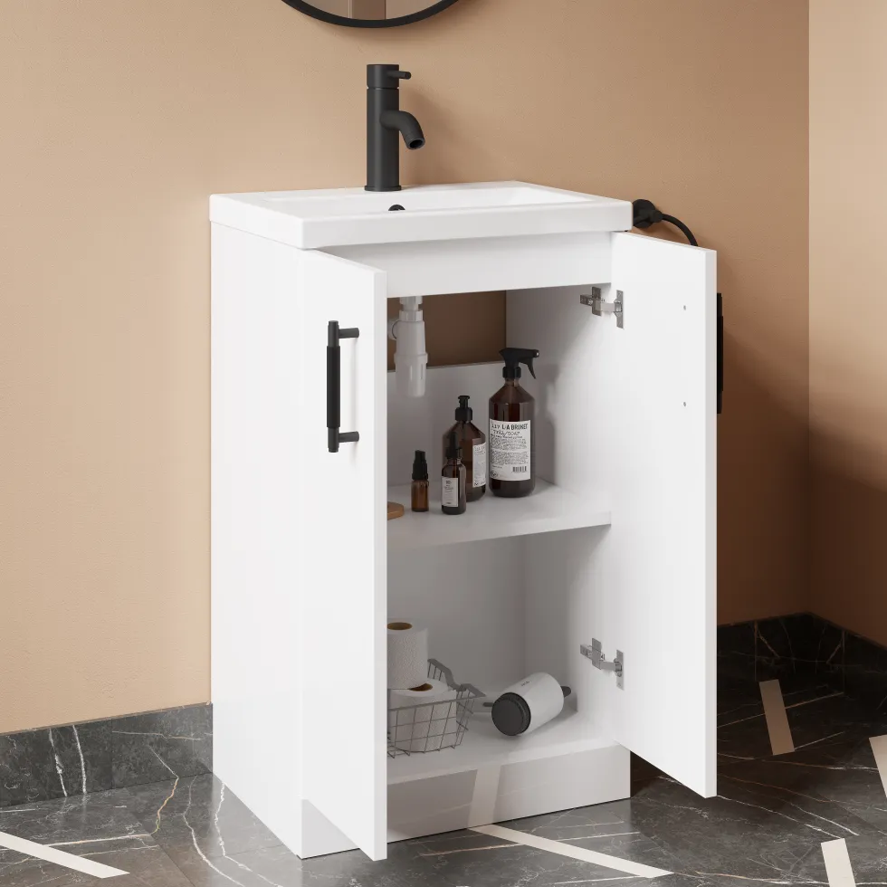 Erin Rimless Toilet & Vanity Unit Bathroom Suite Set with Matt Black Handles