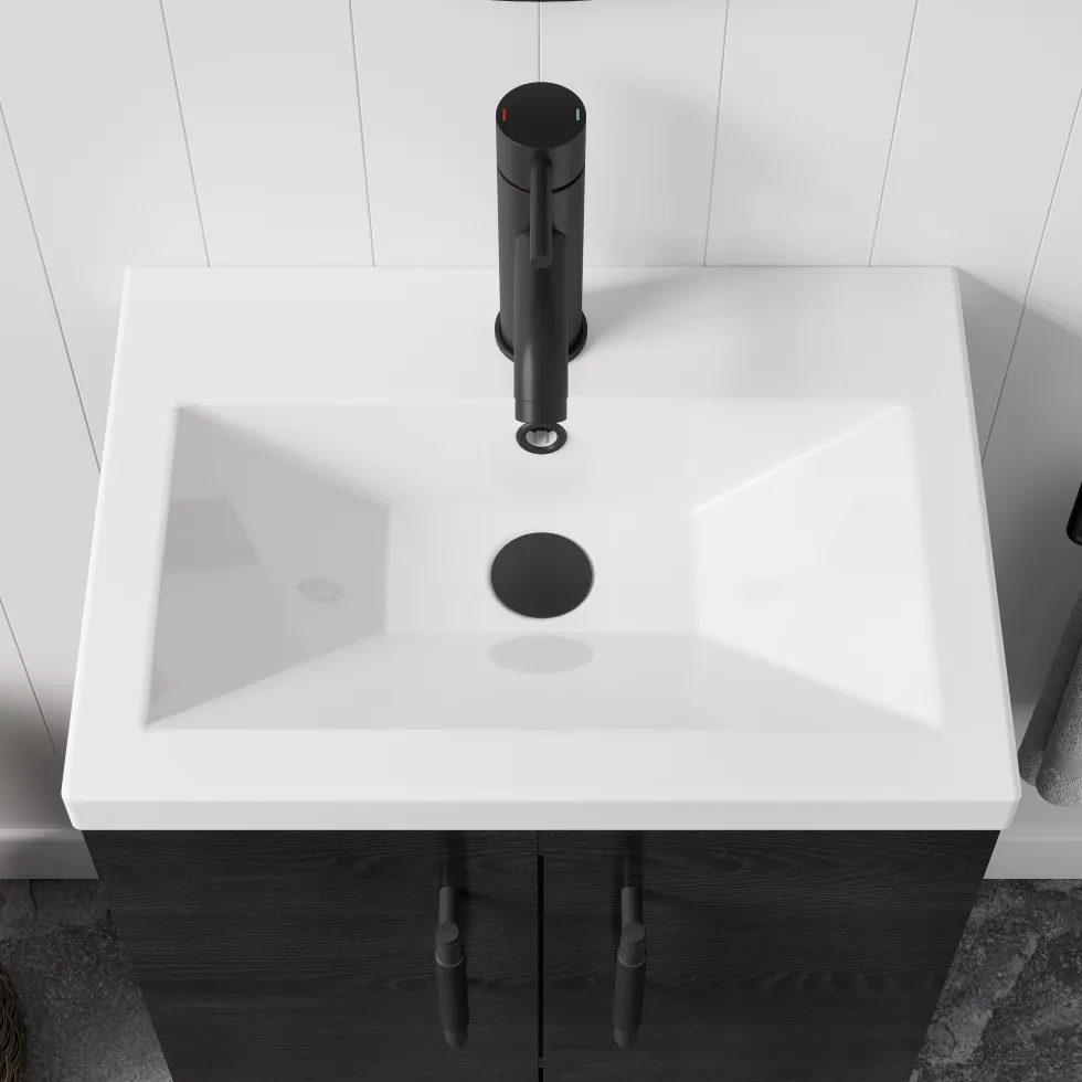 Erin Rimless Toilet & Vanity Unit Bathroom Suite Set with Matt Black Handles