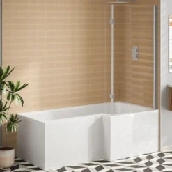 Erin Shower Bath Suite with 1700mm L Shaped Bath & Rimless Toilet