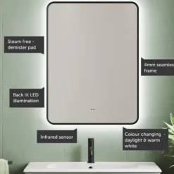 Finn LED Illuminated Framed Mirror with Demister Pad & Colour Change Lights - 600 x 800mm