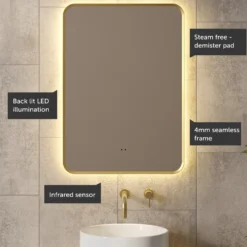 Finn LED Illuminated Framed Mirror with Demister Pad & Colour Change Lights - 500 x 700mm