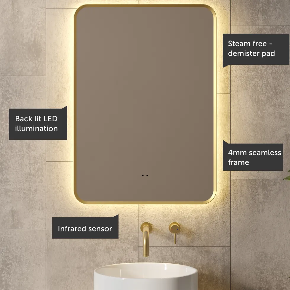 Finn LED Illuminated Framed Mirror with Demister Pad & Colour Change Lights - 500 x 700mm