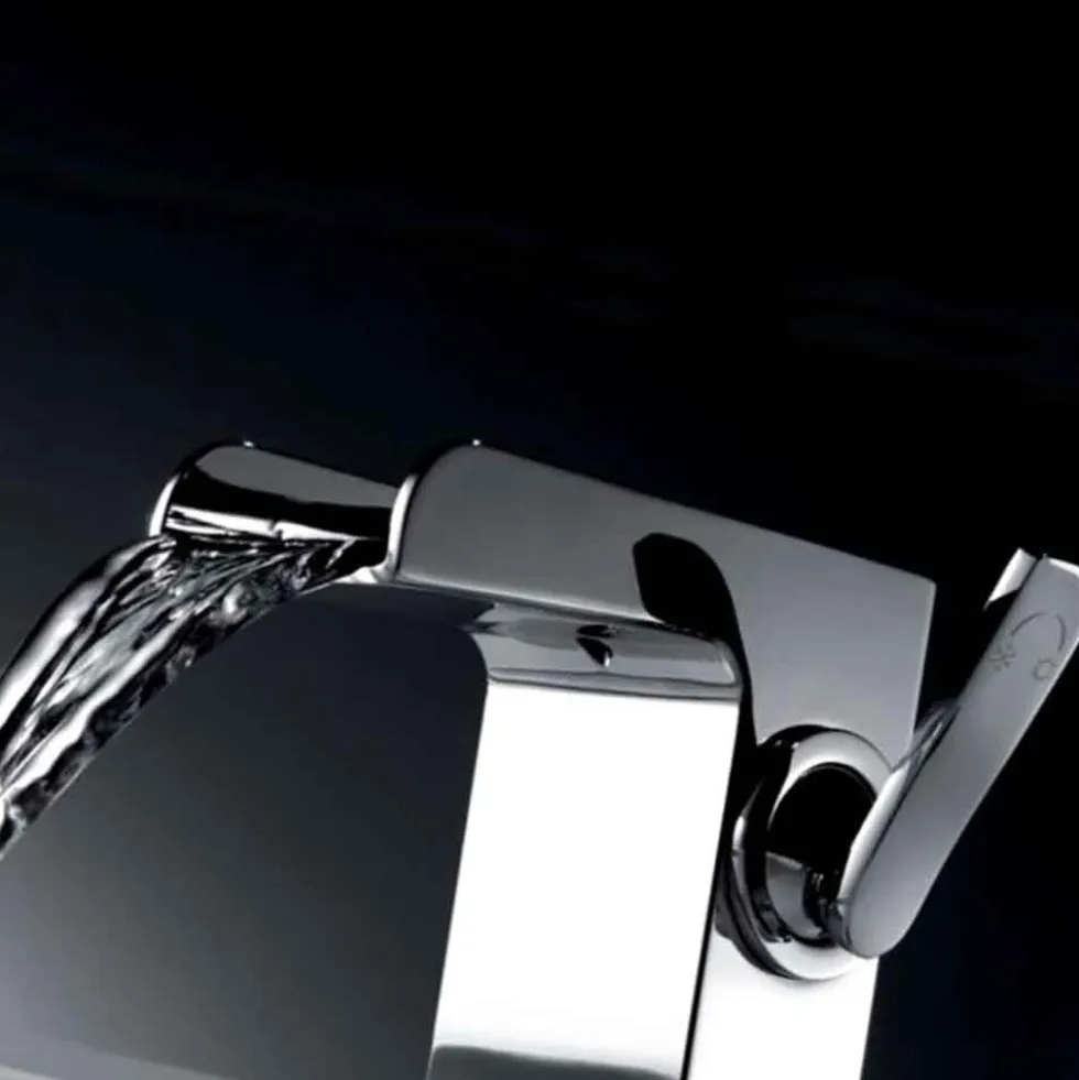 Flova Cascade Mid Height Waterfall Mono Basin Mixer with Clicker Waste