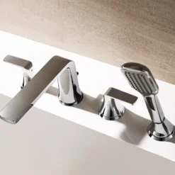 Flova Fusion 4 Hole Deck Mounted Bath Shower Mixer with Pull Out Handset