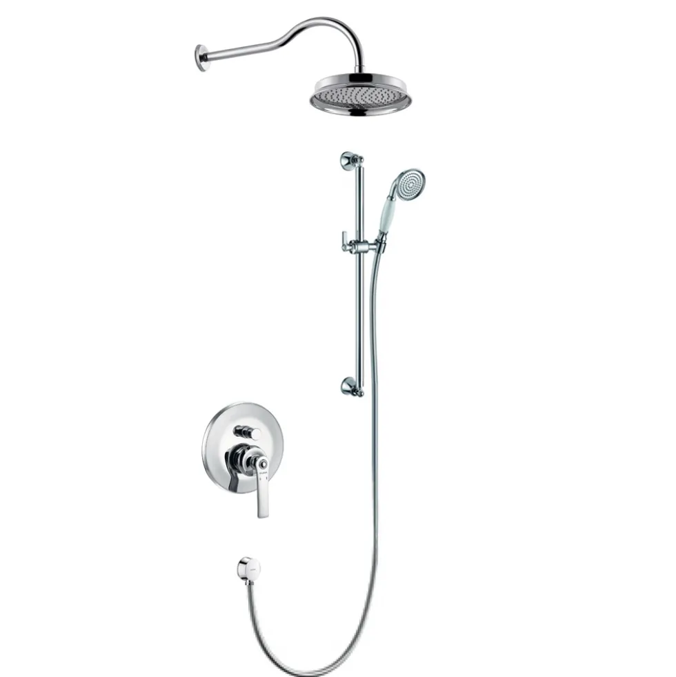 Flova Liberty Concealed Manual Mixer Valve with Overhead Shower & Slide Rail Kit - Chrome