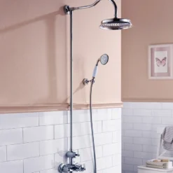 Flova Liberty Exposed Thermostatic Shower Column with Overhead Rainshower & Handset Kit - Chrome