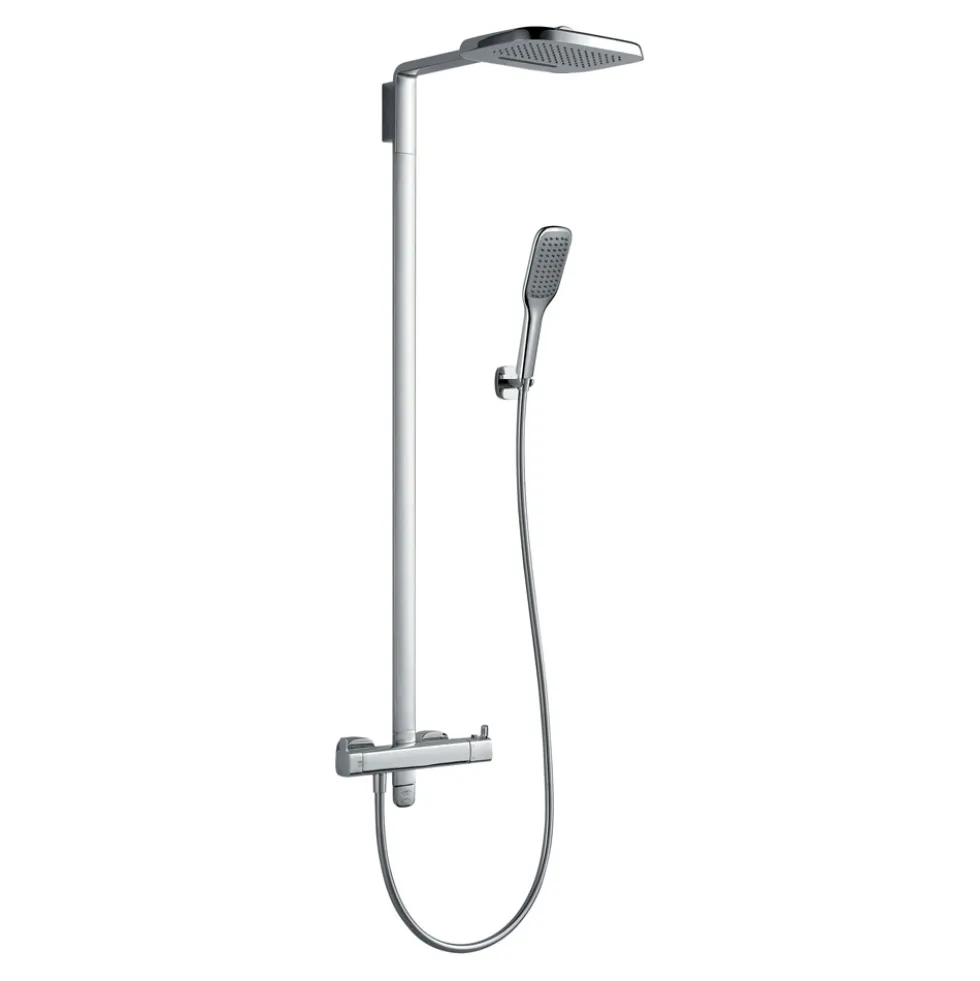 Flova Urban Thermostatic Shower Column with Handset & Dual Function Overhead Shower