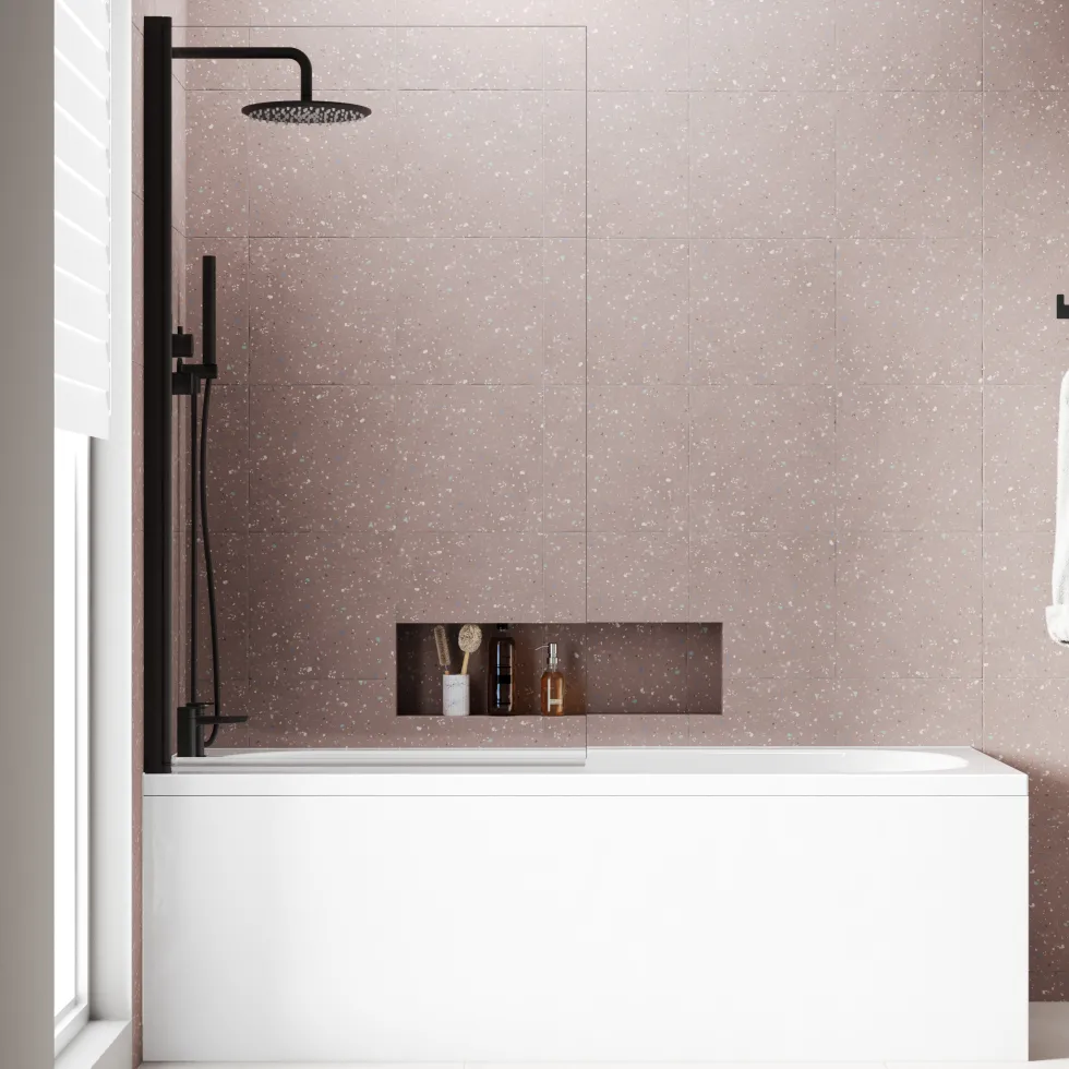 Freddie Matt Black Reinforced Shower Bath Suite with Rimless Toilet