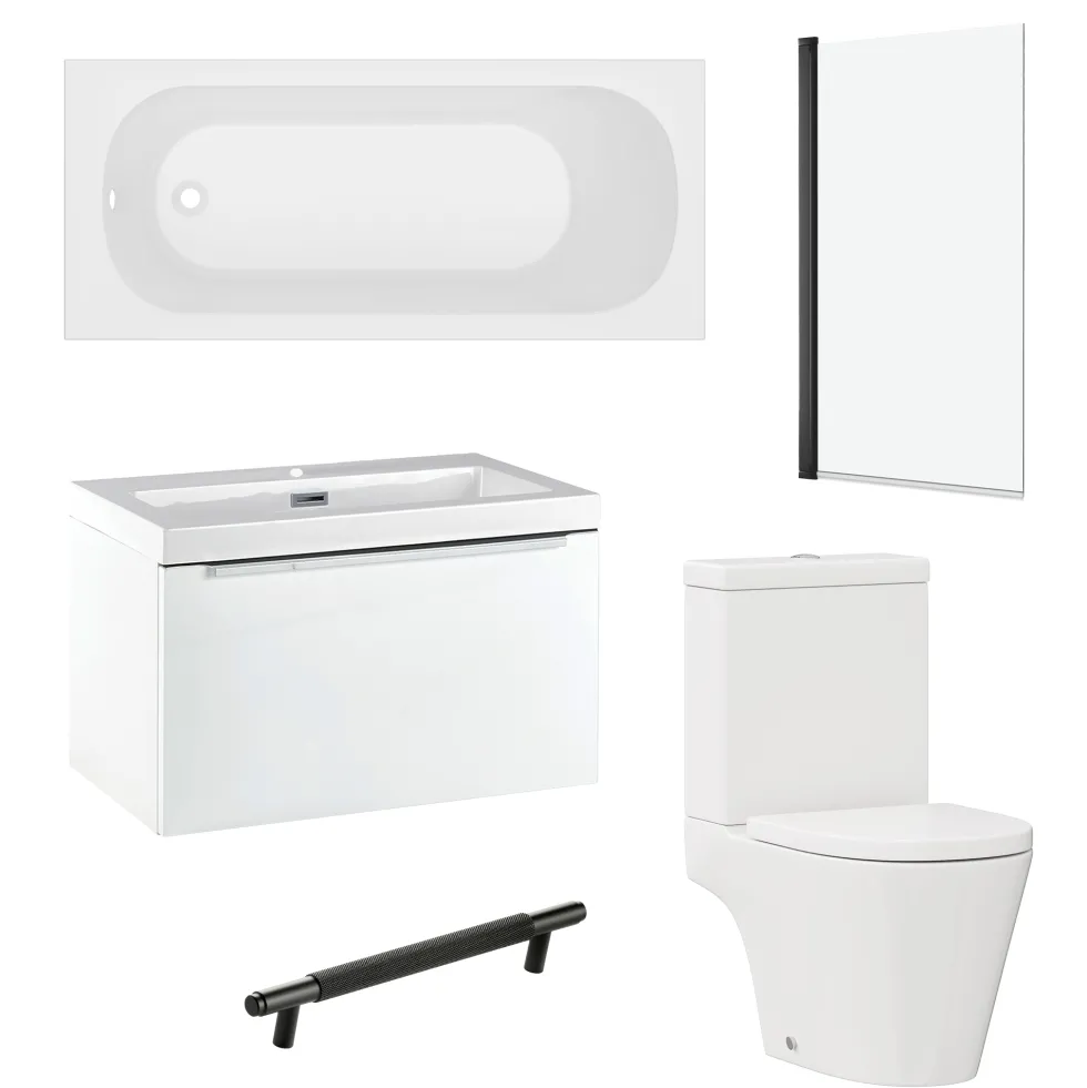 Freddie Matt Black Reinforced Shower Bath Suite with Rimless Toilet