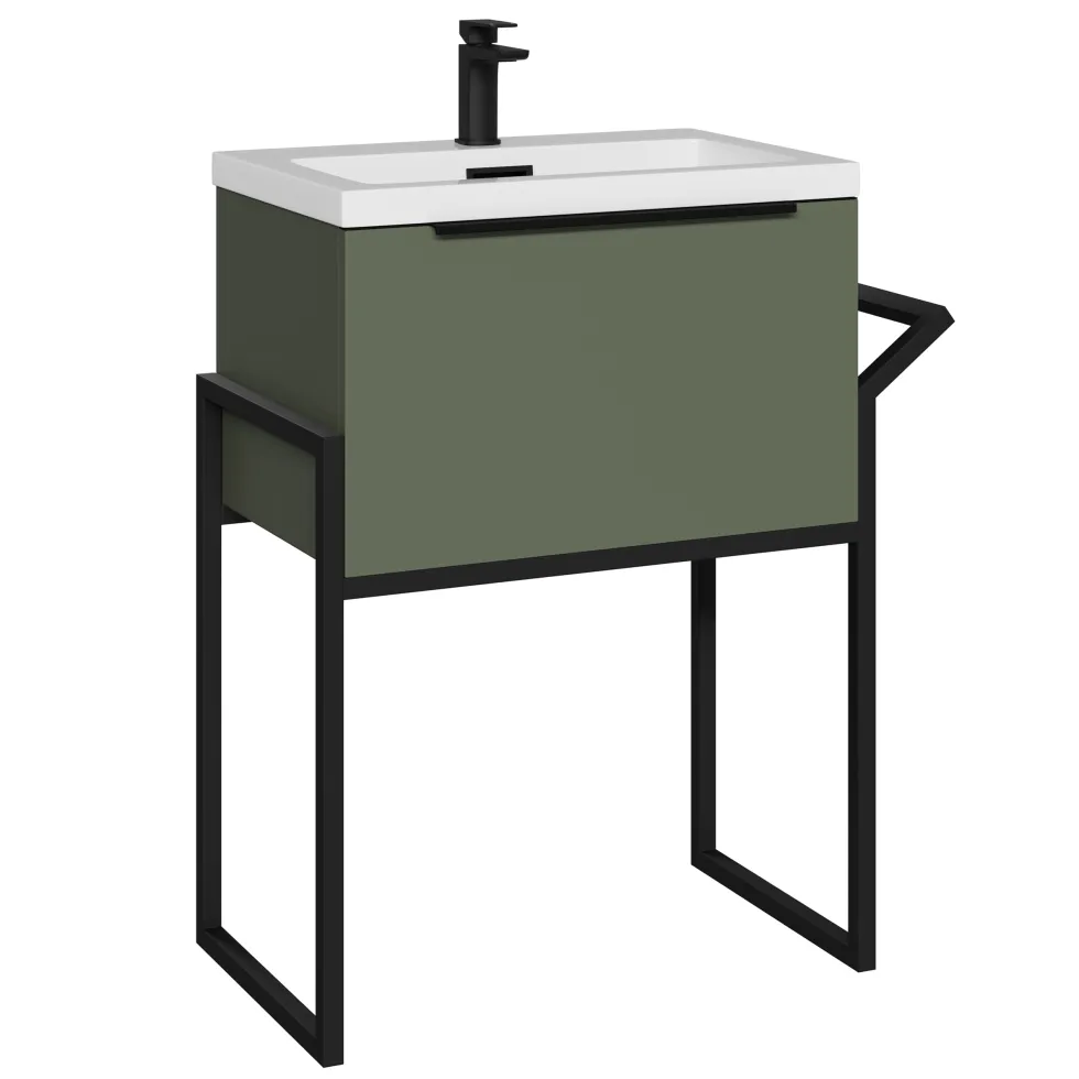 Freddie 600mm Wall Hung Vanity Unit & Basin with Matt Black Frame