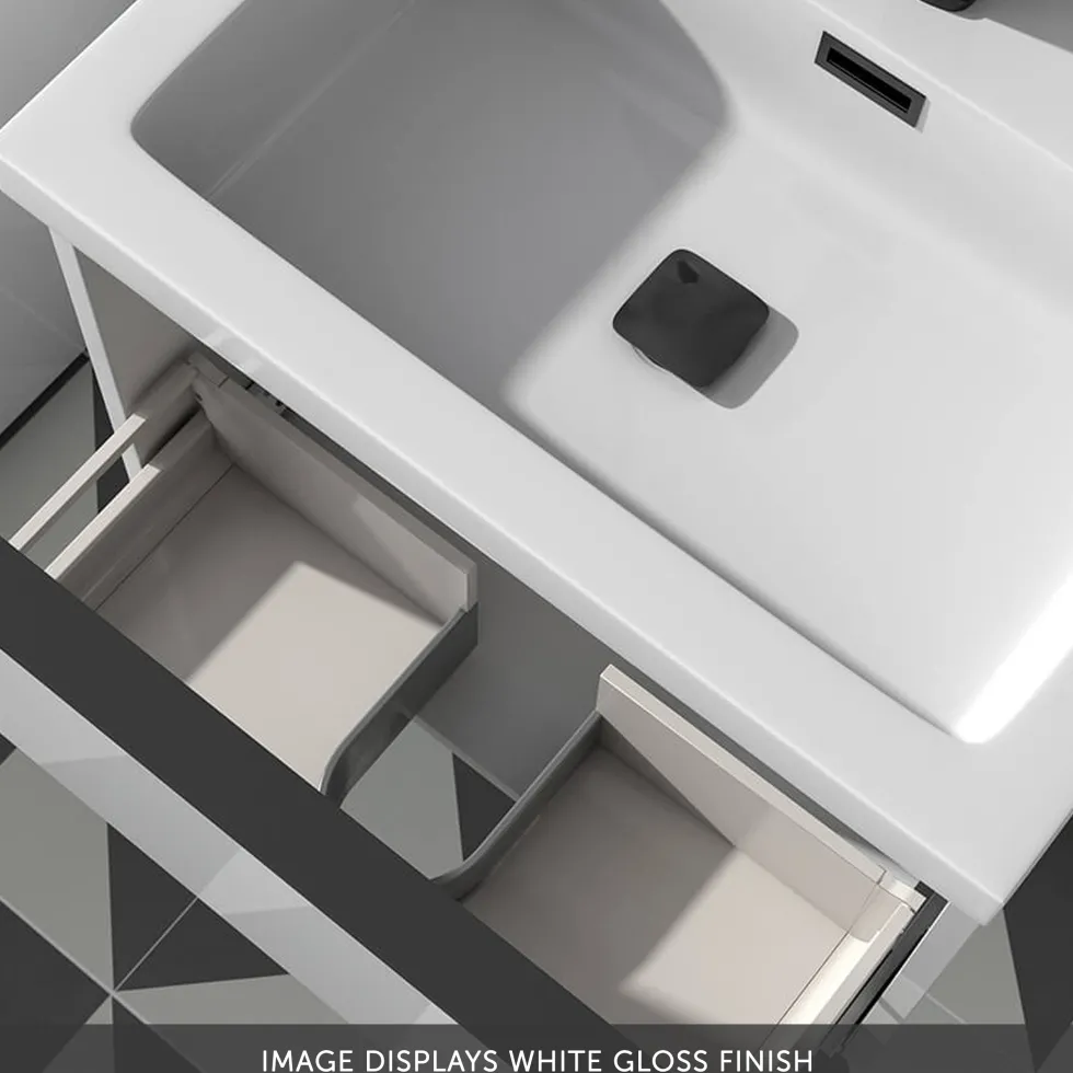 Freddie 600mm Wall Hung Vanity Unit & Basin with Matt Black Frame