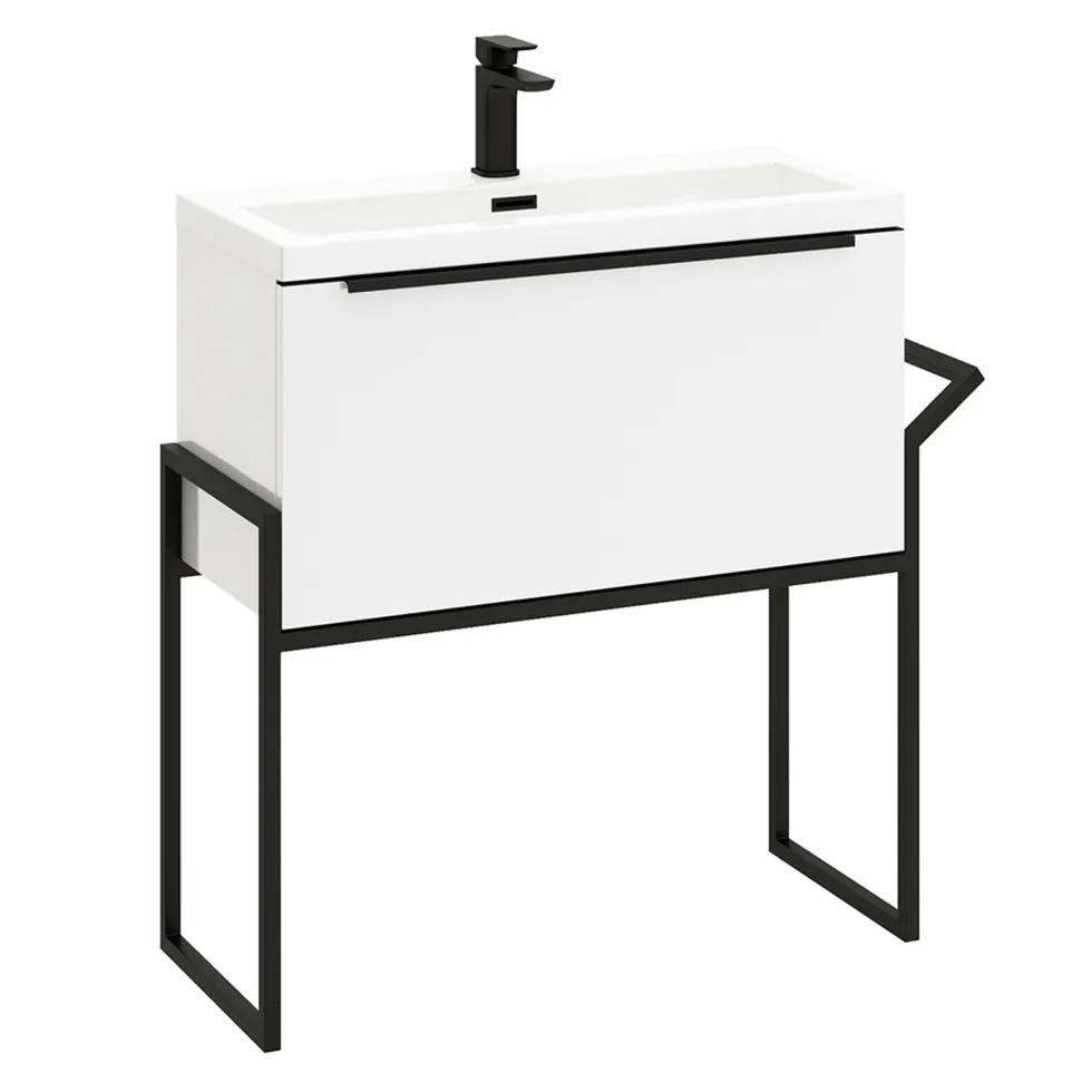 Freddie 800mm Wall Hung Vanity Unit & Basin with Matt Black Frame