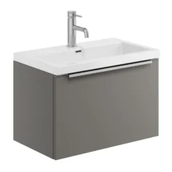 Freddie Rimless Toilet & Vanity Unit Bathroom Suite with Brushed Brass Handles