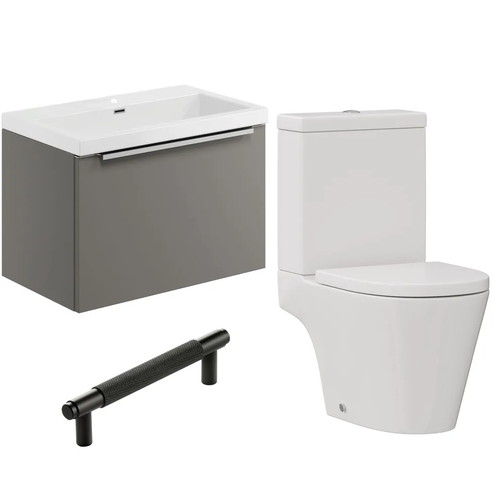 Freddie Rimless Toilet & Vanity Unit Bathroom Suite with Matt Black Handles