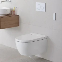 Geberit AquaClean Alba Rimless Wall Hung Smart Toilet with Wrap Over Soft Close Seat & Remote Control