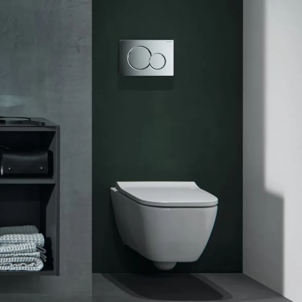 Geberit Wall-Hung 4-in-1 Sigma Cistern, Frame, Flush Plate, Smyle Rimless Pan & Soft Close Seat Pack