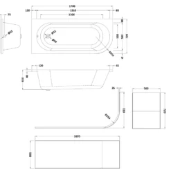 Harbour Acclaim 1700mm J Shaped Shower Bath Suite with Rimless Toilet