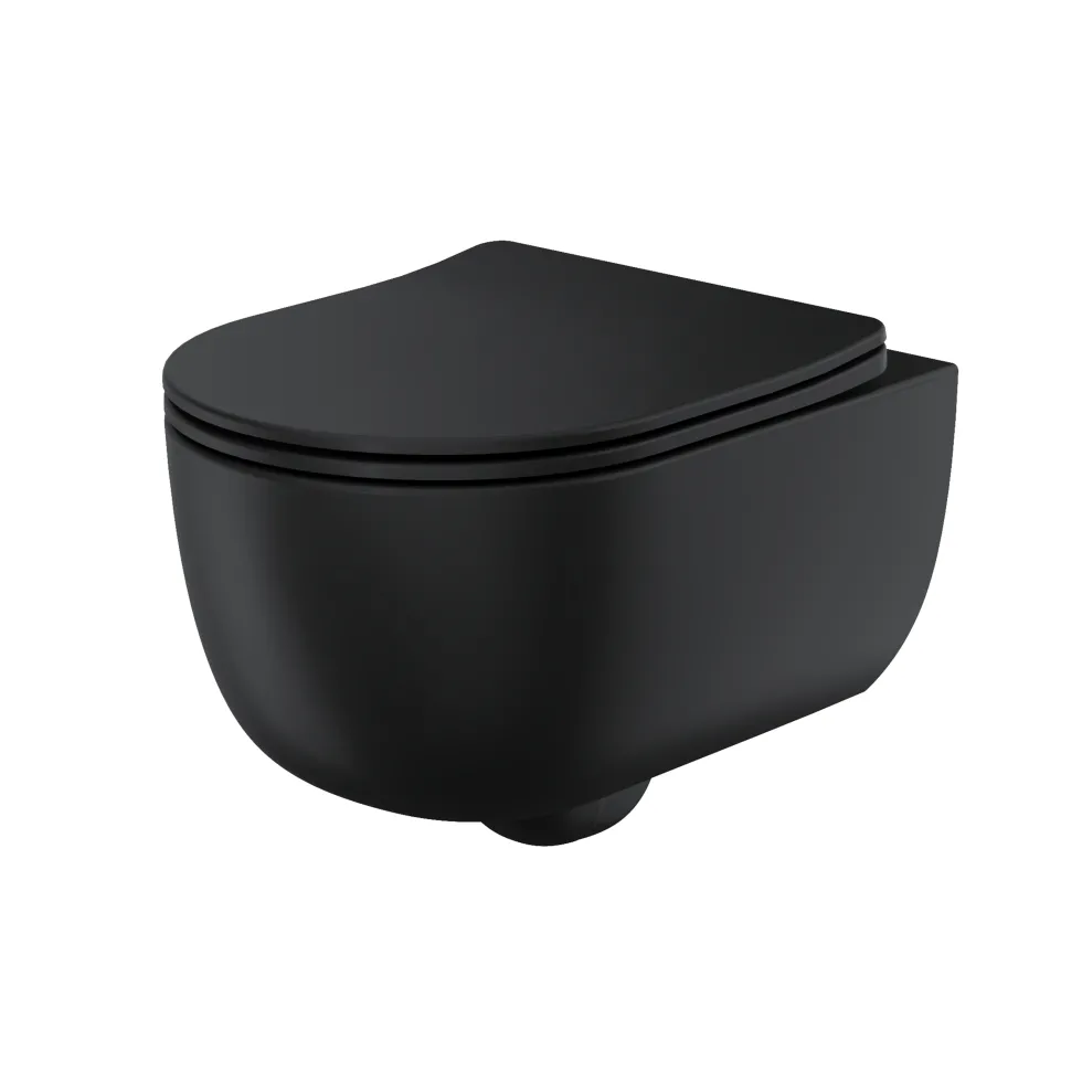 Harbour Acclaim Rimless Round Wall Hung Toilet & Slim Soft Close Seat - Matt Black