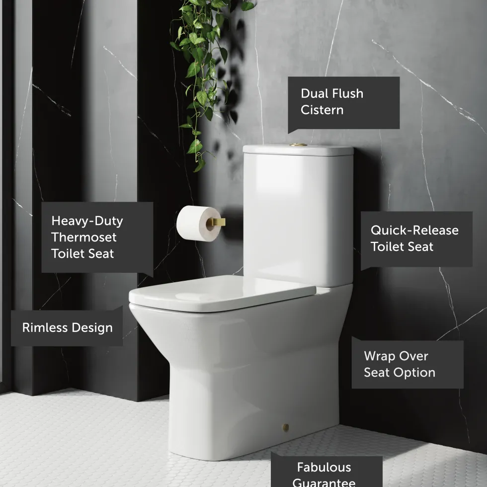 Harbour Alchemy Rimless Back to Wall Close Coupled Toilet & Soft Close Seat