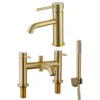 Harbour Clarity Brushed Brass Basin Mixer Tap & Waste and Bath Shower Mixer Tap with Shower Kit