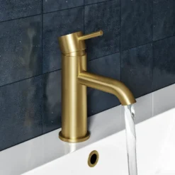 Harbour Clarity Brushed Brass Basin Mixer Tap & Waste and Bath Shower Mixer Tap with Shower Kit