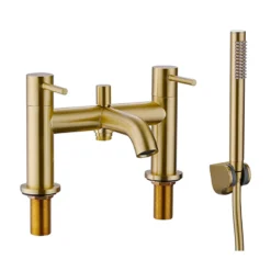 Harbour Clarity Brushed Brass Basin Mixer Tap & Waste and Bath Shower Mixer Tap with Shower Kit