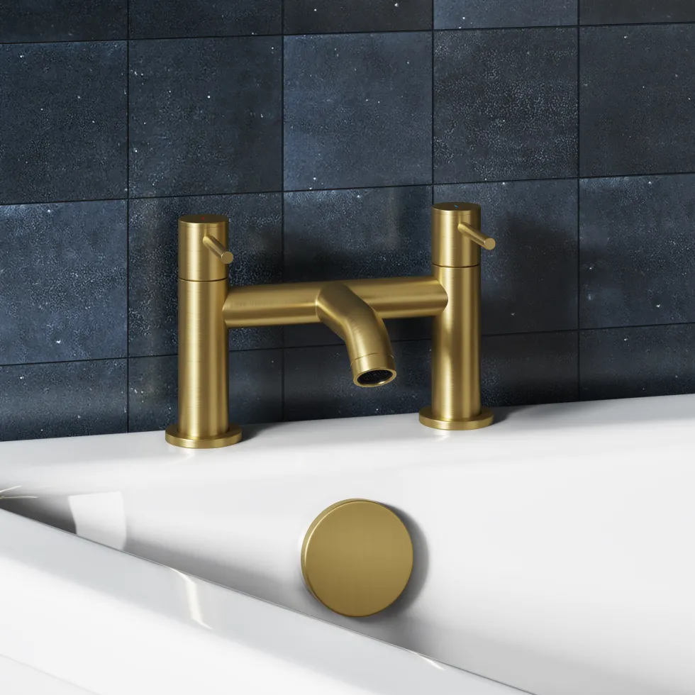 Harbour Clarity Brushed Brass Basin Mixer Tap & Waste and Deck Mounted Bath Mixer Tap