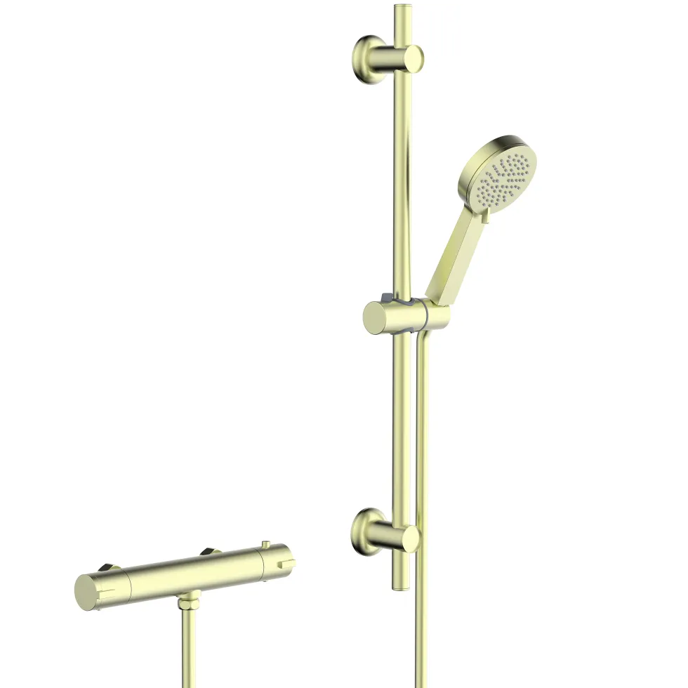 Harbour Clarity Brushed Brass Exposed Thermostatic Bar Shower Valve and Shower Rail Kit