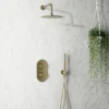 Harbour Clarity Brushed Brass Shower Package with 2 Outlet Valve, Fixed Head & Arm and Wall Shower Kit