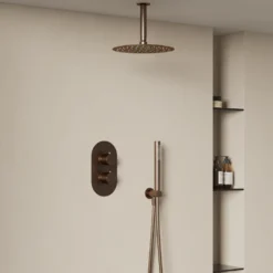 Harbour Clarity Brushed Bronze Shower Package with 2 Outlet Valve, Fixed Head & Ceiling Arm and Wall Shower Kit