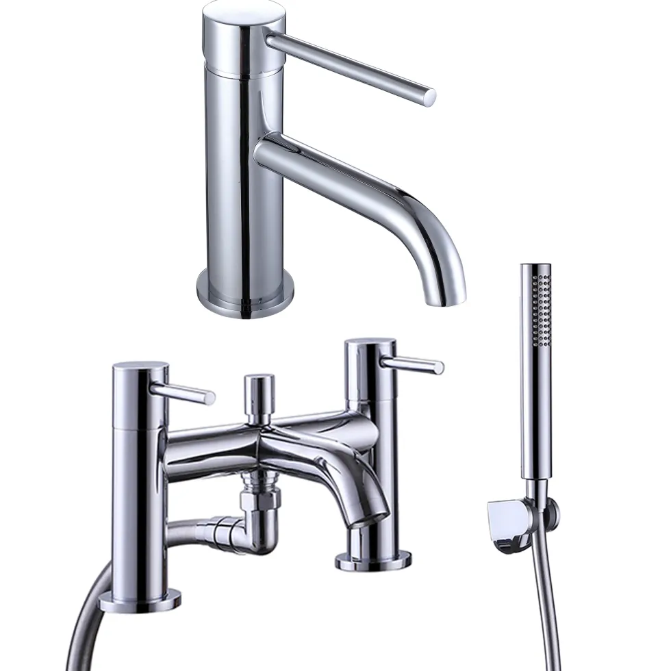 Harbour Clarity Chrome Basin Mixer Tap and Bath Shower Mixer Tap with Shower Kit