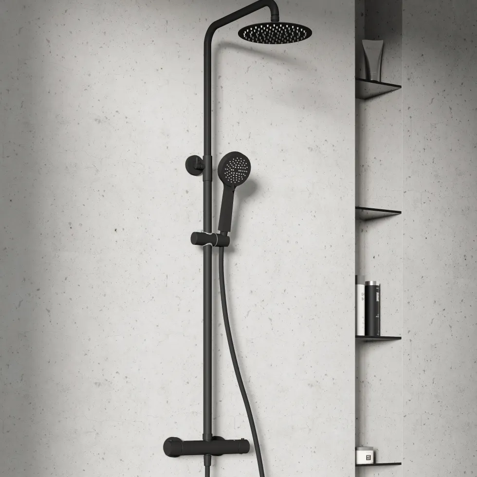 Harbour Clarity Cool Touch Exposed Thermostatic Rigid Riser Shower Kit with Round Handset