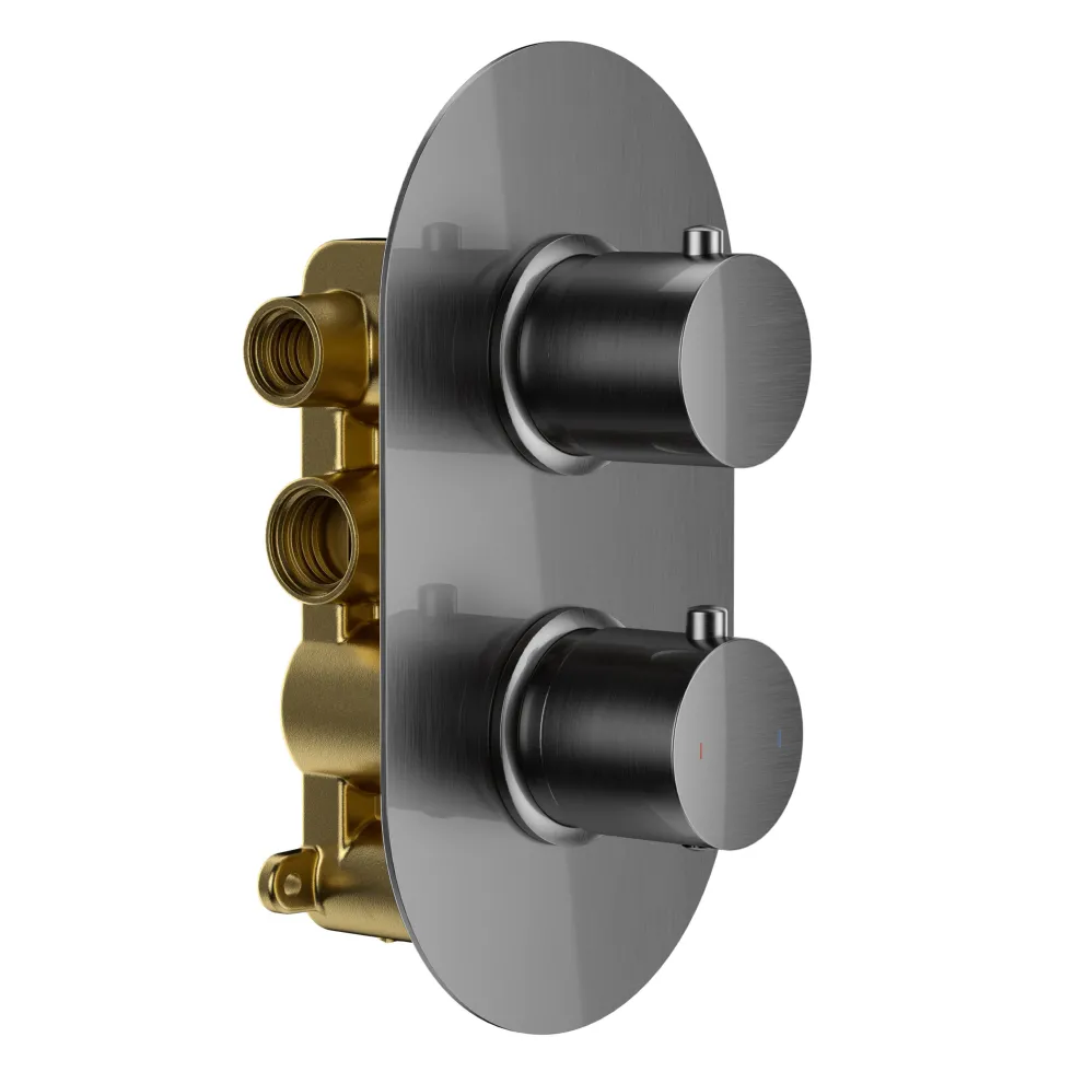 Harbour Clarity Gunmetal Shower Package with 2 Outlet Valve, Wall Shower Kit and Overflow Bath Filler