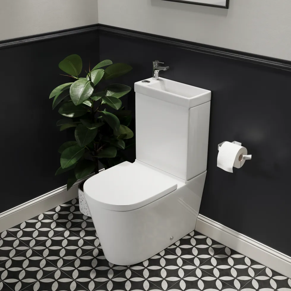 Harbour Clarity 2 in 1 Wash Basin & Close Coupled Closed Back Toilet with Soft Close Seat