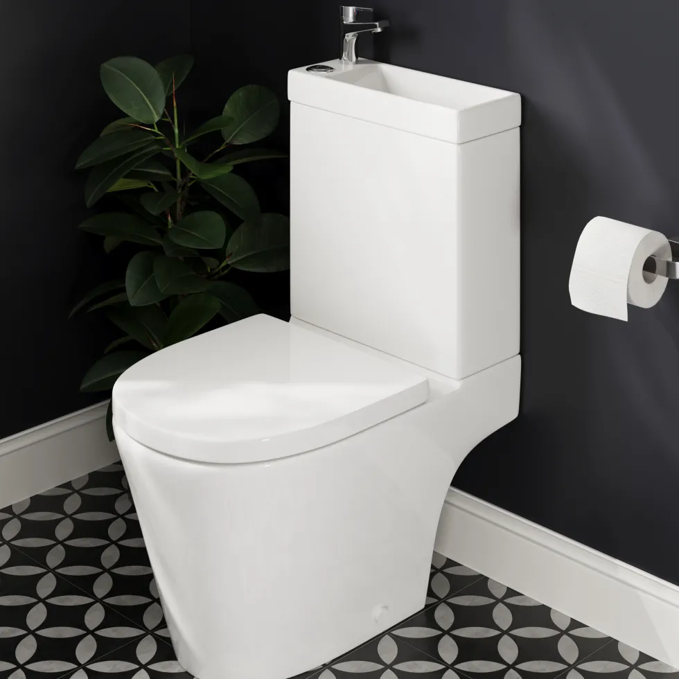Harbour Clarity 2 in 1 Wash Basin & Close Coupled Open Back Toilet with Soft Close Seat