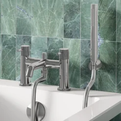 Harbour Clarity Knurled Basin Mixer Tap & Waste and Bath Shower Mixer Tap with Shower Kit
