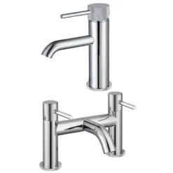 Harbour Clarity Knurled Basin Mixer Tap & Waste and Deck Mounted Bath Mixer Tap