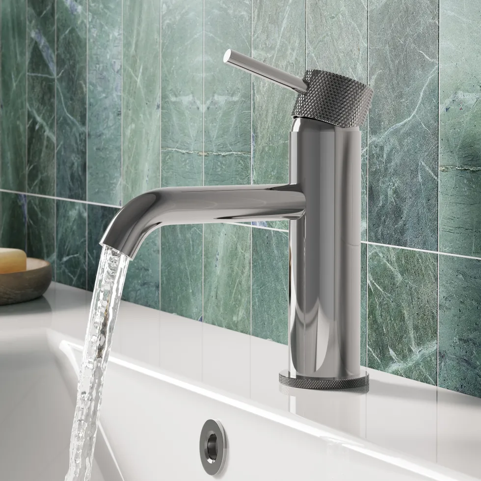 Harbour Clarity Knurled Basin Mixer Tap & Waste and Deck Mounted Bath Mixer Tap