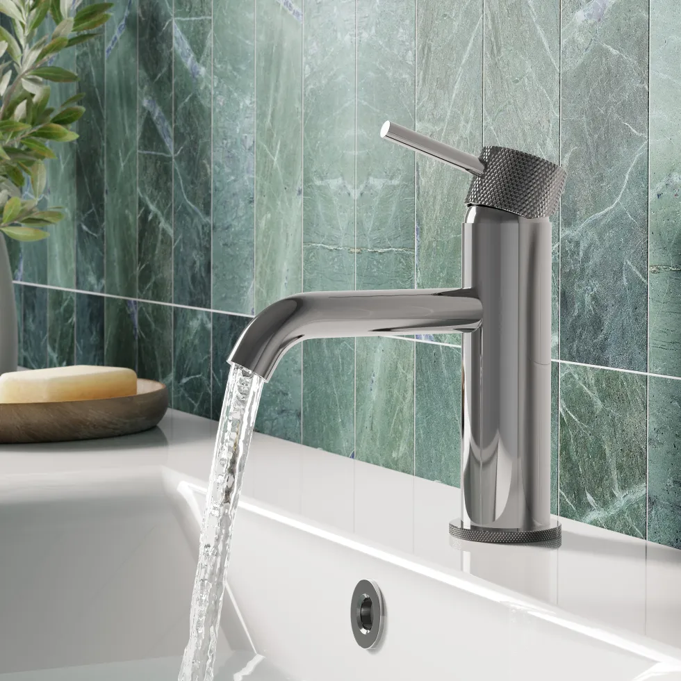Harbour Clarity Knurled Basin Mixer Tap & Waste and Deck Mounted Bath Mixer Tap