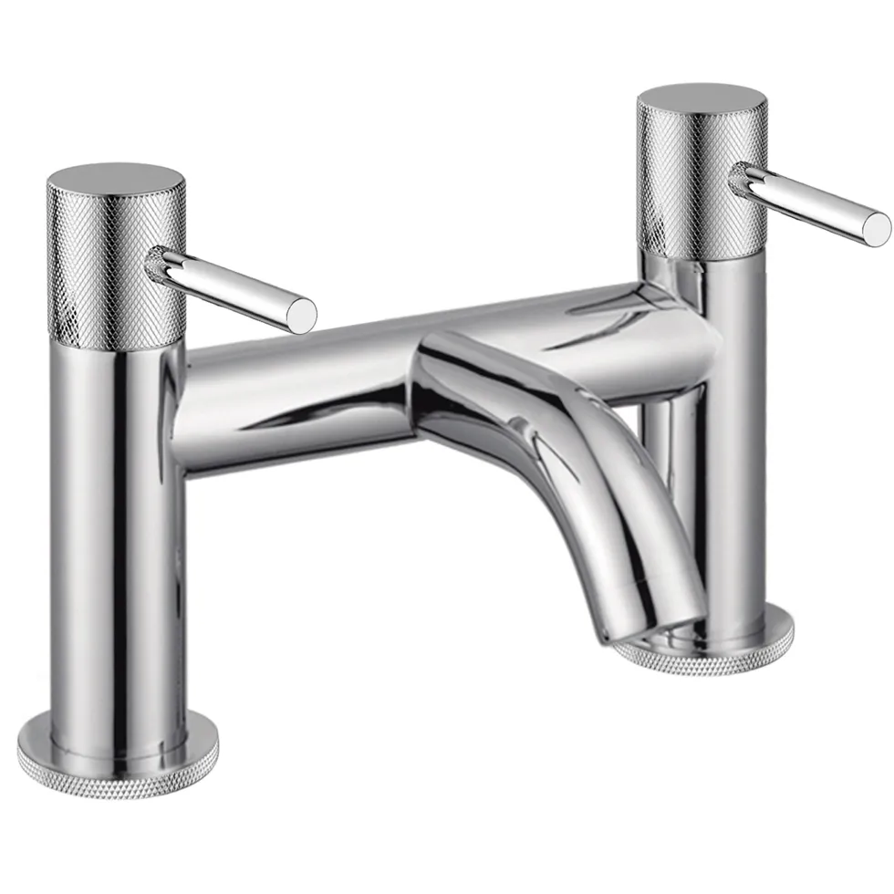 Harbour Clarity Knurled Basin Mixer Tap & Waste and Deck Mounted Bath Mixer Tap