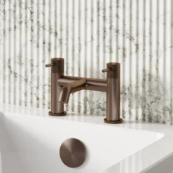 Harbour Clarity Knurled Basin Mixer Tap & Waste and Deck Mounted Bath Mixer Tap
