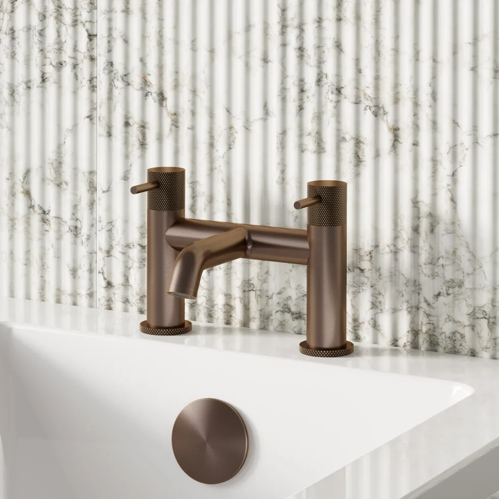 Harbour Clarity Knurled Basin Mixer Tap & Waste and Deck Mounted Bath Mixer Tap