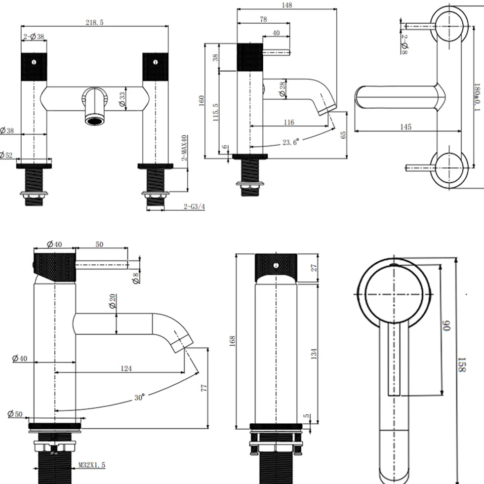 Harbour Clarity Knurled Basin Mixer Tap & Waste and Deck Mounted Bath Mixer Tap